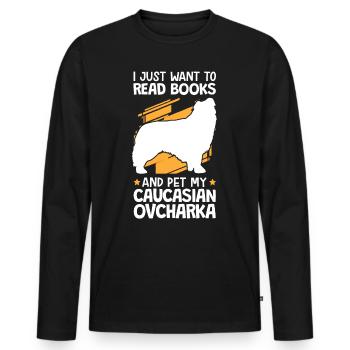 Petting and reading Ovcharka Caucasian dog - Men's Premium Organic Long Sleeve Shirt - black - Front - Nico (187cm)