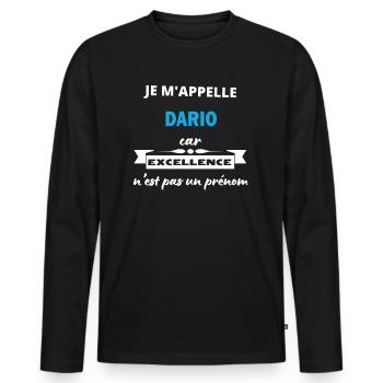 Je m'appelle excellence Dario - T-shirt manches longues Premium bio Homme - noir - Devant - Nico (187cm)