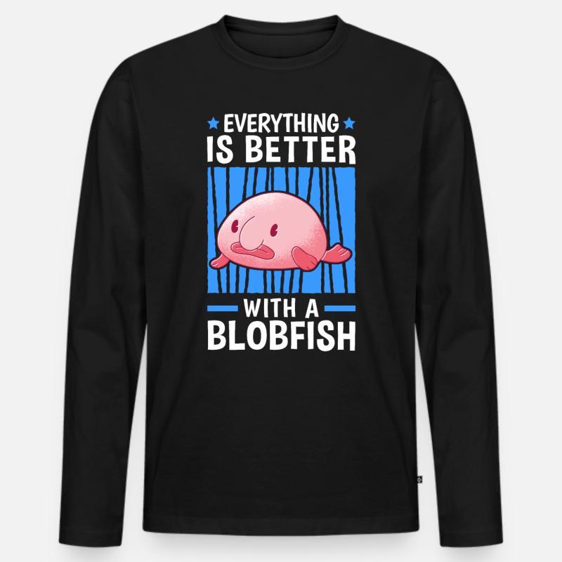 Alles ist besser mit Blobfischen Blobfisch - Männer Premium Bio Langarmshirt - Schwarz