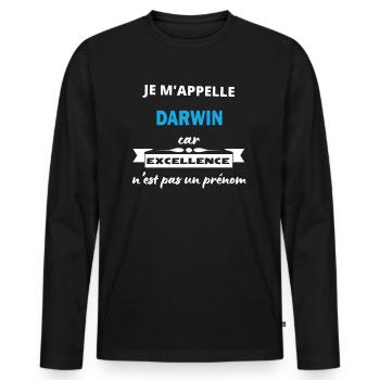 Je m'appelle excellence Darwin - T-shirt manches longues Premium bio Homme - noir - Devant - Nico (187cm)
