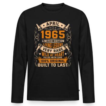 Birthday Legends 100% Original April 1965 - Männer Premium Bio Langarmshirt - Schwarz - Vorne - Nico (187cm)