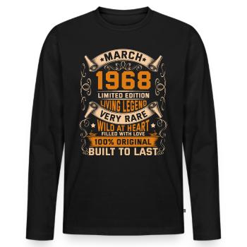 Birthday Legends 100% Original March 1968 - Men's Premium Organic Long Sleeve Shirt - black - Front - Nico (187cm)