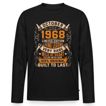 Birthday Legends 100% Original October 1968 - Männer Premium Bio Langarmshirt - Schwarz - Vorne - Nico (187cm)