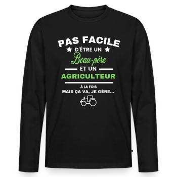 pas facile d'être agriculteur et Beau-père - T-shirt manches longues Premium bio Homme - noir - Devant - Nico (187cm)