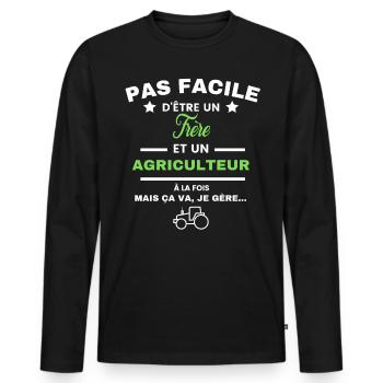 pas facile d'être agriculteur et Frère - T-shirt manches longues Premium bio Homme - noir - Devant - Nico (187cm)