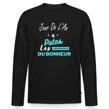 potes les ingrédients du bonheur Jour De L'An - T-shirt manches longues Premium bio Homme - noir - Devant - Nico (187cm)