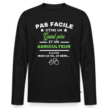 pas facile d'être agriculteur et Grand-père - T-shirt manches longues Premium bio Homme - noir - Devant - Nico (187cm)