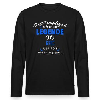 humour Légende et GREC cadeau - T-shirt manches longues Premium bio Homme - noir - Devant - Nico (187cm)