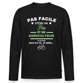 pas facile d'être agriculteur et Père - T-shirt manches longues Premium bio Homme - noir - Devant - Nico (187cm)