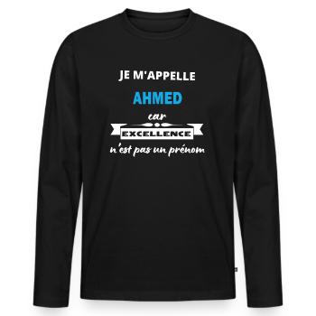Je m'appelle excellence Ahmed - T-shirt manches longues Premium bio Homme - noir - Devant - Nico (187cm)