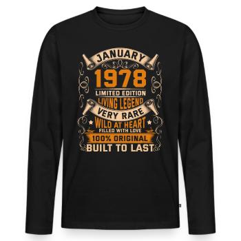 Birthday Legends 100% Original January 1978 - Männer Premium Bio Langarmshirt - Schwarz - Vorne - Nico (187cm)