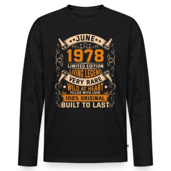 Birthday Legends 100% Original June 1978 - Männer Premium Bio Langarmshirt - Schwarz - Vorne - Nico (187cm)