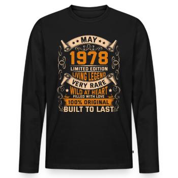 Birthday Legends 100% Original May 1978 - Männer Premium Bio Langarmshirt - Schwarz - Vorne - Nico (187cm)