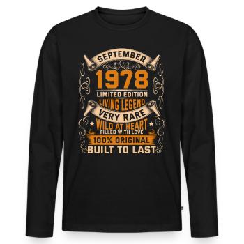 Birthday Legends 100% Original September 1978 - Männer Premium Bio Langarmshirt - Schwarz - Vorne - Nico (187cm)
