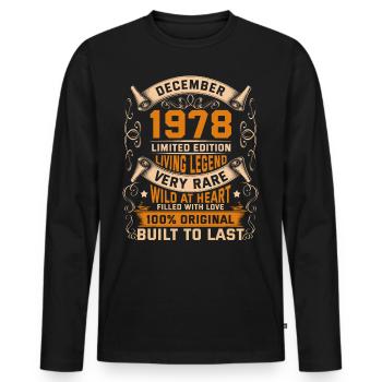 Birthday Legends 100% Original December 1978 - Männer Premium Bio Langarmshirt - Schwarz - Vorne - Nico (187cm)