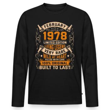 Birthday Legends 100% Original February 1978 - Männer Premium Bio Langarmshirt - Schwarz - Vorne - Nico (187cm)