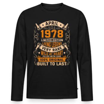 Birthday Legends 100% Original April 1978 - Männer Premium Bio Langarmshirt - Schwarz - Vorne - Nico (187cm)
