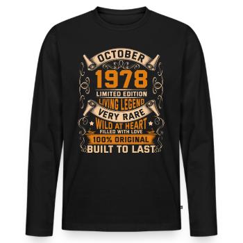 Birthday Legends 100% Original October 1978 - Männer Premium Bio Langarmshirt - Schwarz - Vorne - Nico (187cm)