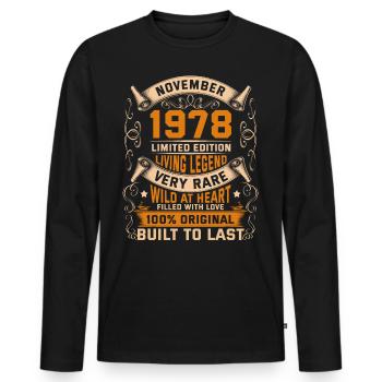 Birthday Legends 100% Original November 1978 - Männer Premium Bio Langarmshirt - Schwarz - Vorne - Nico (187cm)