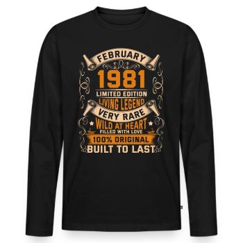 Birthday Legends 100% Original February 1981 - Männer Premium Bio Langarmshirt - Schwarz - Vorne - Nico (187cm)