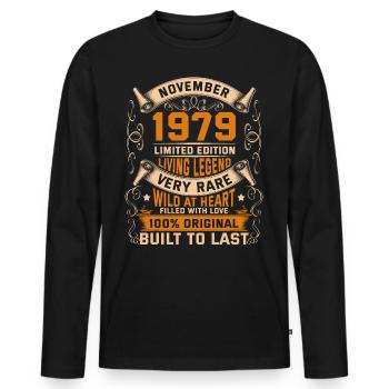 Birthday Legends 100% Original November 1979 - Männer Premium Bio Langarmshirt - Schwarz - Vorne - Nico (187cm)