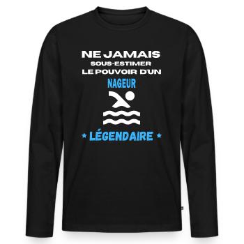 ne jamais sous estimer légendaire NAGEUR - T-shirt manches longues Premium bio Homme - noir - Devant - Nico (187cm)