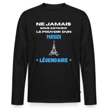 ne jamais sous estimer légendaire PARISIEN - T-shirt manches longues Premium bio Homme - noir - Devant - Nico (187cm)
