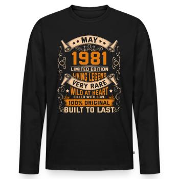 Birthday Legends 100% Original May 1981 - Männer Premium Bio Langarmshirt - Schwarz - Vorne - Nico (187cm)