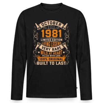 Birthday Legends 100% Original October 1981 - Männer Premium Bio Langarmshirt - Schwarz - Vorne - Nico (187cm)