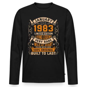 Birthday Legends 100% Original January 1983 - Männer Premium Bio Langarmshirt - Schwarz - Vorne - Nico (187cm)