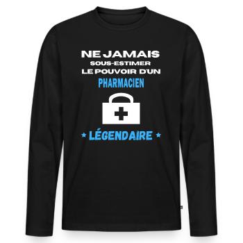ne jamais sous estimer légendaire pharmacien - T-shirt manches longues Premium bio Homme - noir - Devant - Nico (187cm)