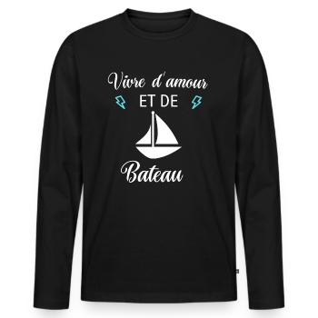 Vivre d'amour et de BATEAU - T-shirt manches longues Premium bio Homme - noir - Devant - Nico (187cm)