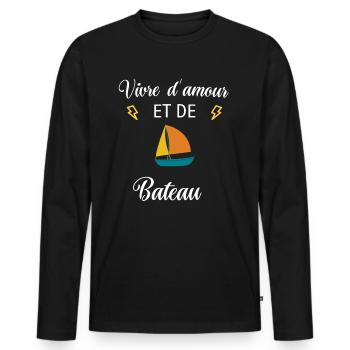 Vivre d'amour et de BATEAU - T-shirt manches longues Premium bio Homme - noir - Devant - Nico (187cm)