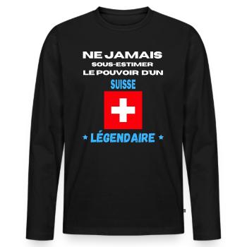 ne jamais sous estimer légendaire SUISSE - T-shirt manches longues Premium bio Homme - noir - Devant - Nico (187cm)