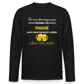 Ne me dérangez pas QUAND J'ai l'apéro panaché - T-shirt manches longues Premium bio Homme - noir - Devant - Nico (187cm)