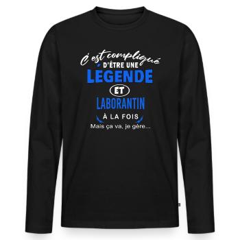 humour Légende et LABORANTIN cadeau - T-shirt manches longues Premium bio Homme - noir - Devant - Nico (187cm)