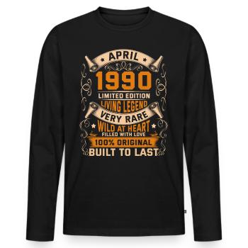Birthday Legends 100% Original April 1990 - Männer Premium Bio Langarmshirt - Schwarz - Vorne - Nico (187cm)
