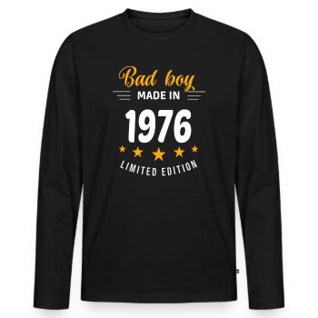 Bad boy made in 1976 - Men's Premium Organic Long Sleeve Shirt - black - Front - Nico (187cm)