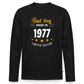 Bad boy réalisé en 1977 - T-shirt manches longues Premium bio Homme - noir - Devant - Nico (187cm)