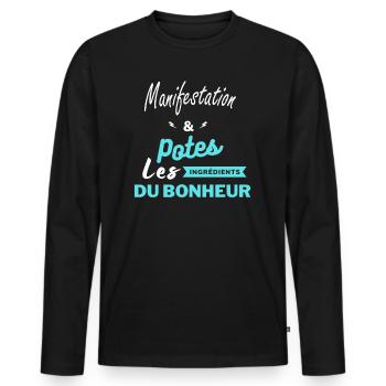 potes les ingrédients du bonheur Manifestation - T-shirt manches longues Premium bio Homme - noir - Devant - Nico (187cm)