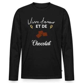 Vivre d'amour et de chocolat - T-shirt manches longues Premium bio Homme - noir - Devant - Nico (187cm)
