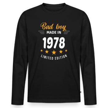 Bad boy réalisé en 1978 - T-shirt manches longues Premium bio Homme - noir - Devant - Nico (187cm)