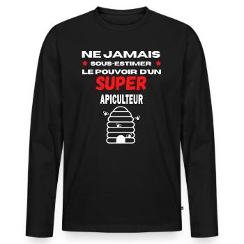 ne jamais sous estimer super Apiculteur - T-shirt manches longues Premium bio Homme - noir - Devant - Nico (187cm)