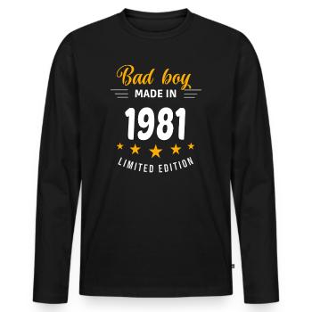 Bad boy réalisé en 1981 - T-shirt manches longues Premium bio Homme - noir - Devant - Nico (187cm)