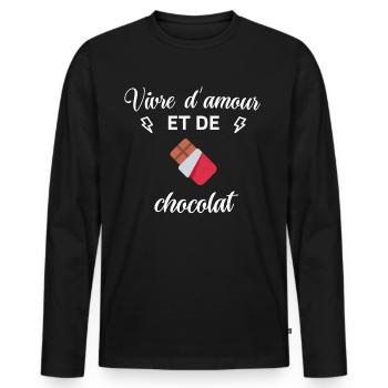 Vivre d'amour et de chocolat - T-shirt manches longues Premium bio Homme - noir - Devant - Nico (187cm)