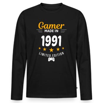 Gamer aus dem Jahr 1991 - Männer Premium Bio Langarmshirt - Schwarz - Vorne - Nico (187cm)