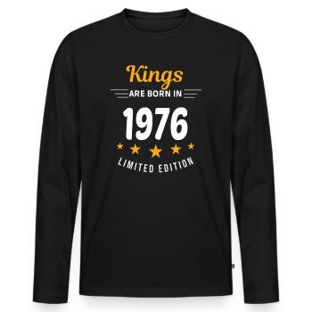 Kings SIND GEBOREN IM JAHR 1976 - Männer Premium Bio Langarmshirt - Schwarz - Vorne - Nico (187cm)