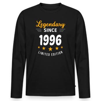Legendär seit 1996 - Männer Premium Bio Langarmshirt - Schwarz - Vorne - Nico (187cm)