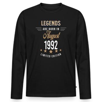 Les légendes naissent en août 1992 - T-shirt manches longues Premium bio Homme - noir - Devant - Nico (187cm)