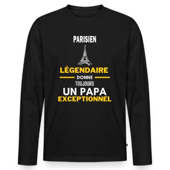 légendaire papa exceptionnel - humour PARISIEN - T-shirt manches longues Premium bio Homme - noir - Devant - Nico (187cm)